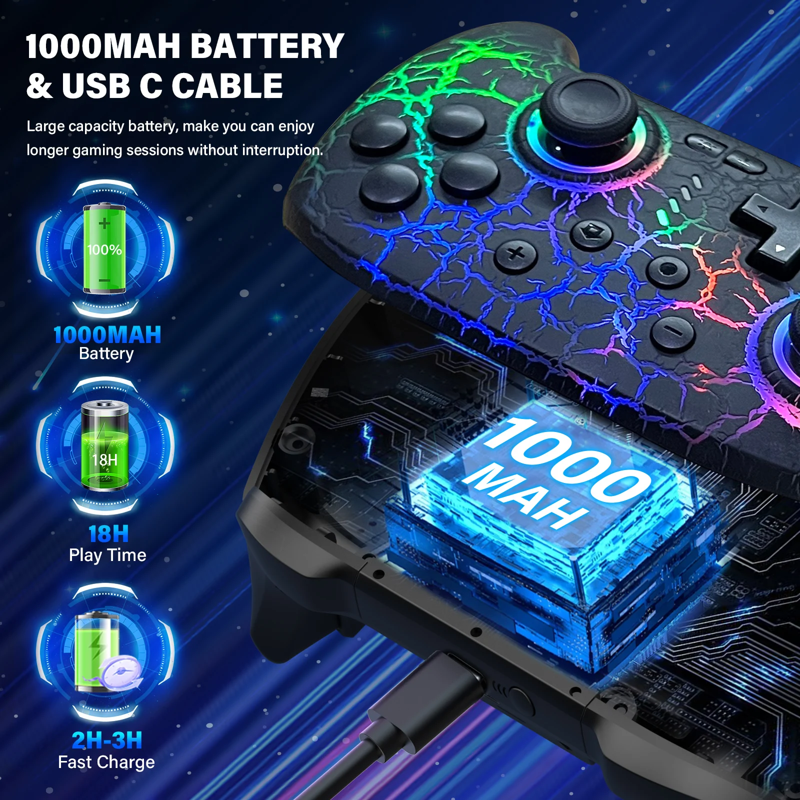 ZRZLMVP Switch وحدة تحكم لاسلكية احترافية للتحكم في الألعاب للتبديل/الكمبيوتر/الويندوز/IOS مع 10 RBG LED، عصا تحكم بوظيفة توربو