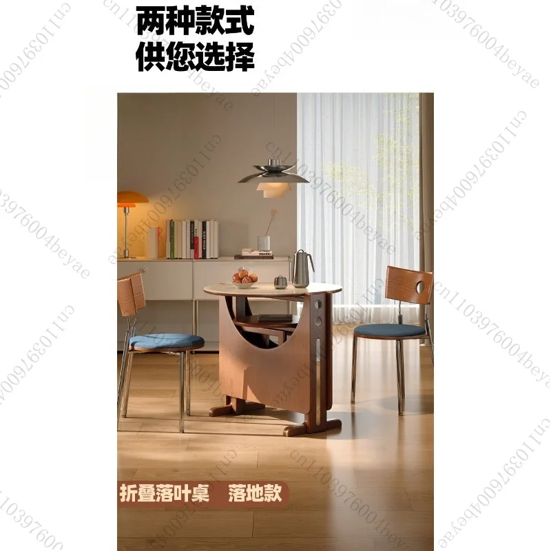 Wooden small coffee rock slab folding dining table and chair combination household small apartment retractable dining table