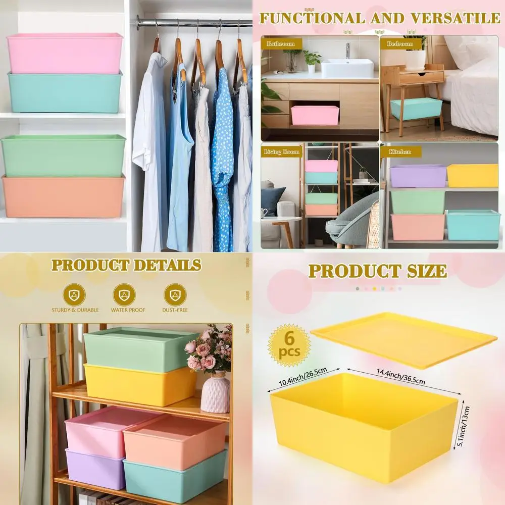 

Штабелируемые пластиковые контейнеры для хранения с крышками, 14,4x10,4x5,1 дюйма, для одежды, полок, гаража, гардеробной, офиса (разные цвета)