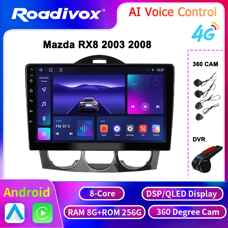 

Car Radio Multimedia player Android 13 for Mazda RX8 2003 2008GPS Navigation Stereo Screen Video Tape Recorder Carplay