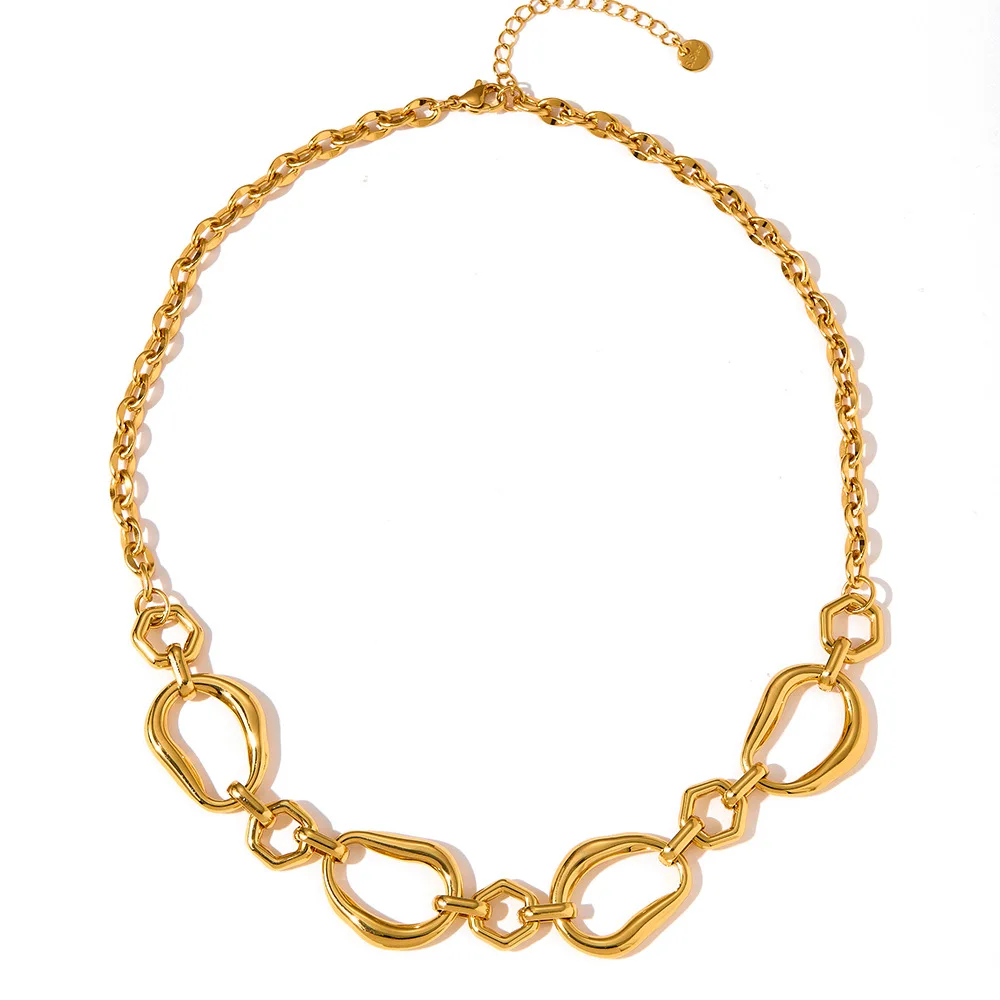 

Trendy Irregular Geometric Stainless Steel Necklace for Women European American Fashion Jewelry Accessory Gift