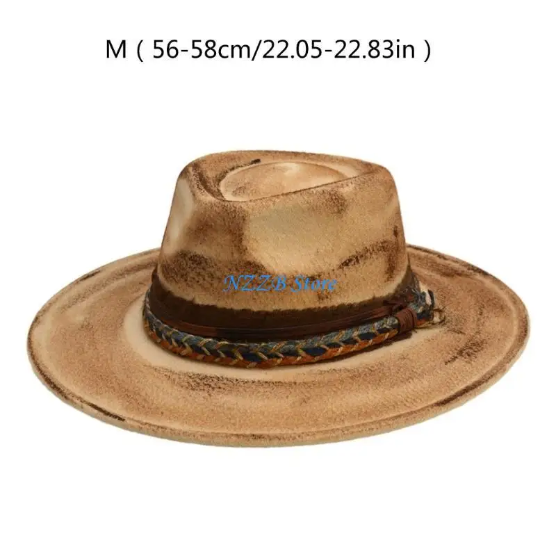 T21F Elegante Distressed Fedora Hoed Unisex Gentleman Carnavals Festival Goochelaars Hoed Comfortabele Fedora Hoed voor