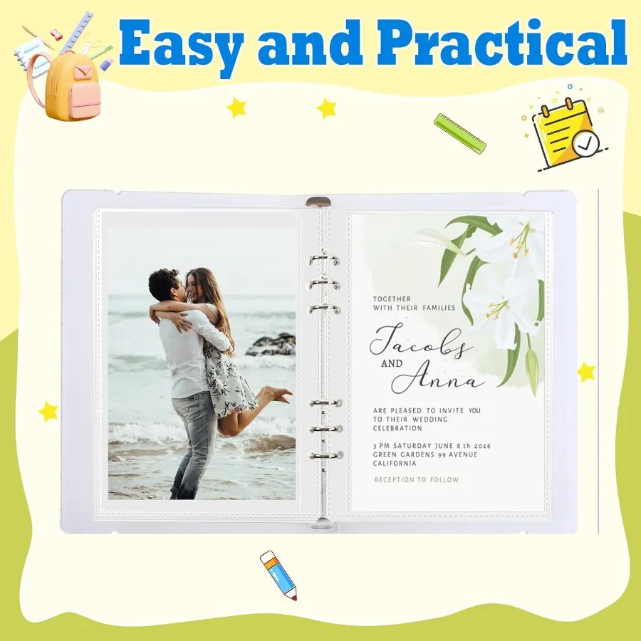 5" x 8" Clear Photo Sleeves for 6 Ring Binder Index Card Storage 50 Pcs DoubleSided Archival Photo e Protectors Top Loading Pho