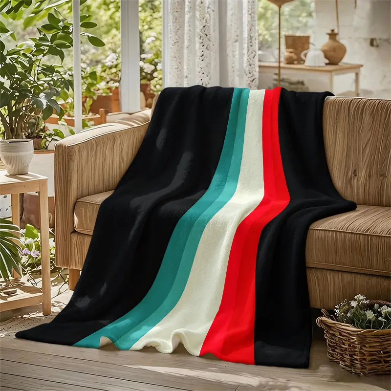 Curved Stripes Black Flannel Blanket Perfect for Sofa Office Bed Travel Sleep Read Relax Camping Four Season Use