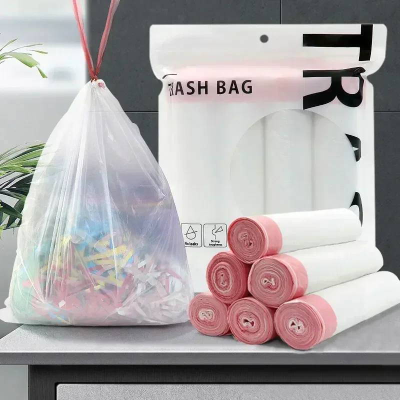 Garbage Bag with Drawstring Household Disposable Transparent Garbage Bag Kitchen Dormitory Living Room Use Three Sizes Selection image 3