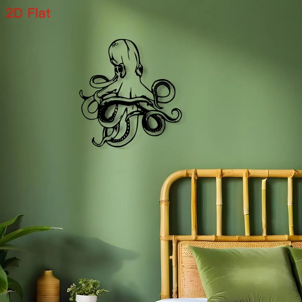 CIFBUY Wrought Iron Wall Art Laser Cut Octopus Metal Decor Black Ocean Guardian Nautical Modern Marine Theme Bedroom Room Orname view 5