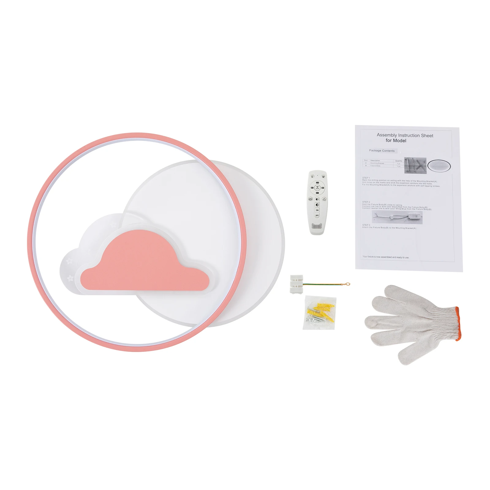 مصباح سقف LED قابل للتعتيم مع جهاز تحكم عن بعد - وردي، مُجمَّع مسبقًا، سهل التنظيف، مفتاح حائط متوافق مع غرفة المعيشة/الفندق