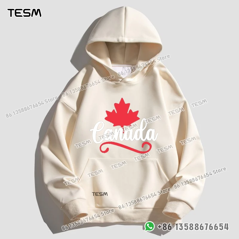 TESM Men Women Hoodie Maple Leaf Text Design Trendy Sweatshirt Parent-child Sports Top Party Pullover Long - Sleeves