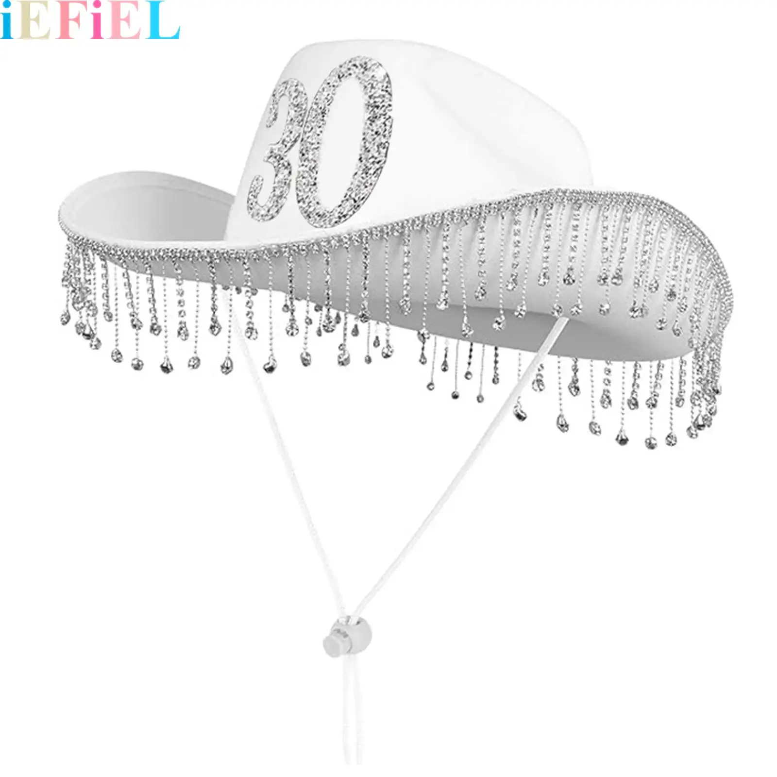 

Women Tassel Western Hat Glitter Rhinestone Decor Cowboy Hat for 30 Years Old Birthday Cowgirl Hat