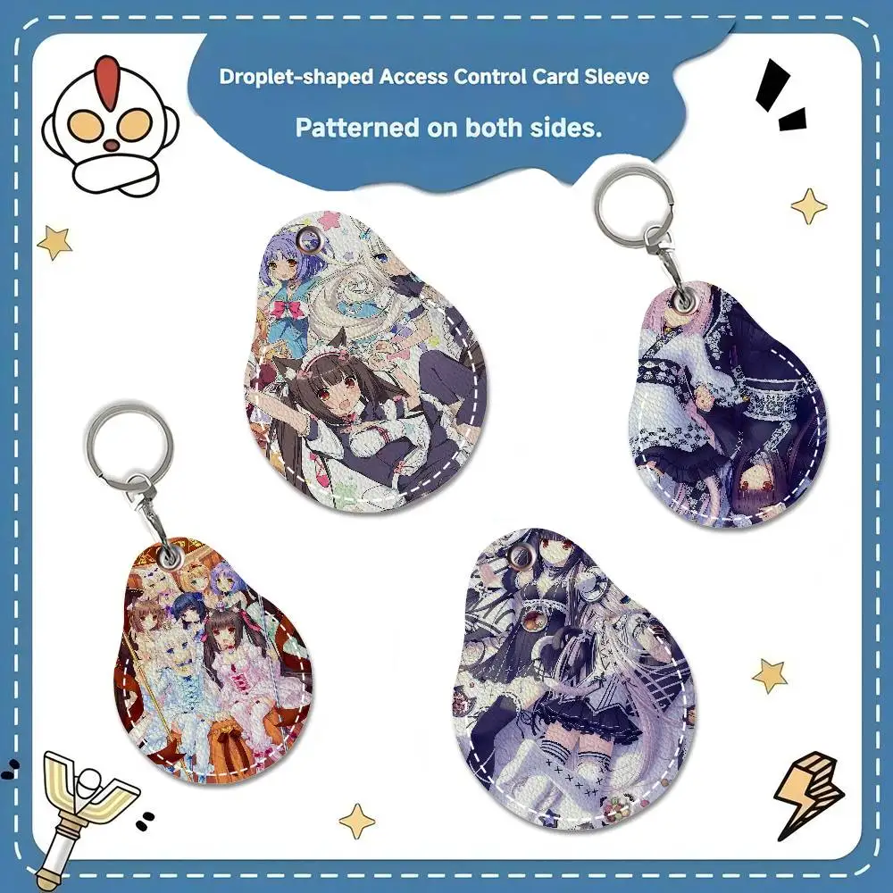 Anime Nekopara Movie Men And Womenn Universal Antirust Keychain PU Learther Access Card Holder Drop Key Tag Ring