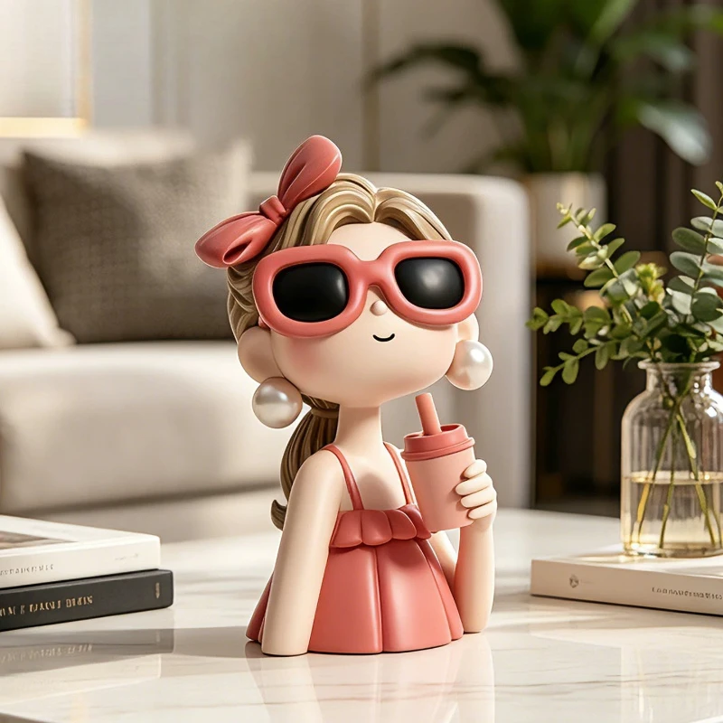Cure Girl Statue Creative Milk Tea Shop Front Desk Decoration Modern Living Room Entrance Wine Cabinet Home Accessories Figurine