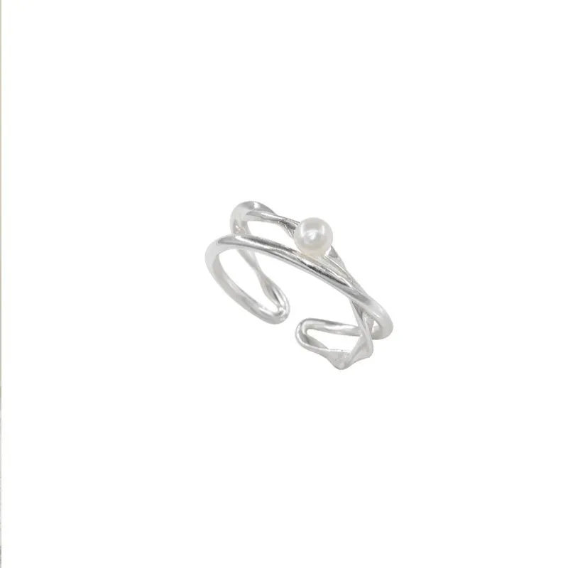 Girlbible 925 Sterling Silver Multi Layer Texture Pearl Ring For Women Fresh Minimalist Bowknot Elegant Jewelry Gift Dropship