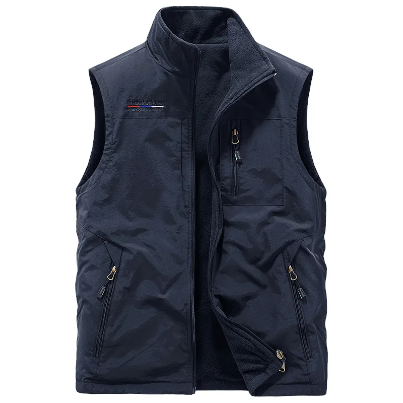 New Autumn Men Outdoor Fleece Warm Waistcoats Multi-pockets Climbing Sleeveless Jackets Men Cargo Vests Wearing on Both Sides 6X