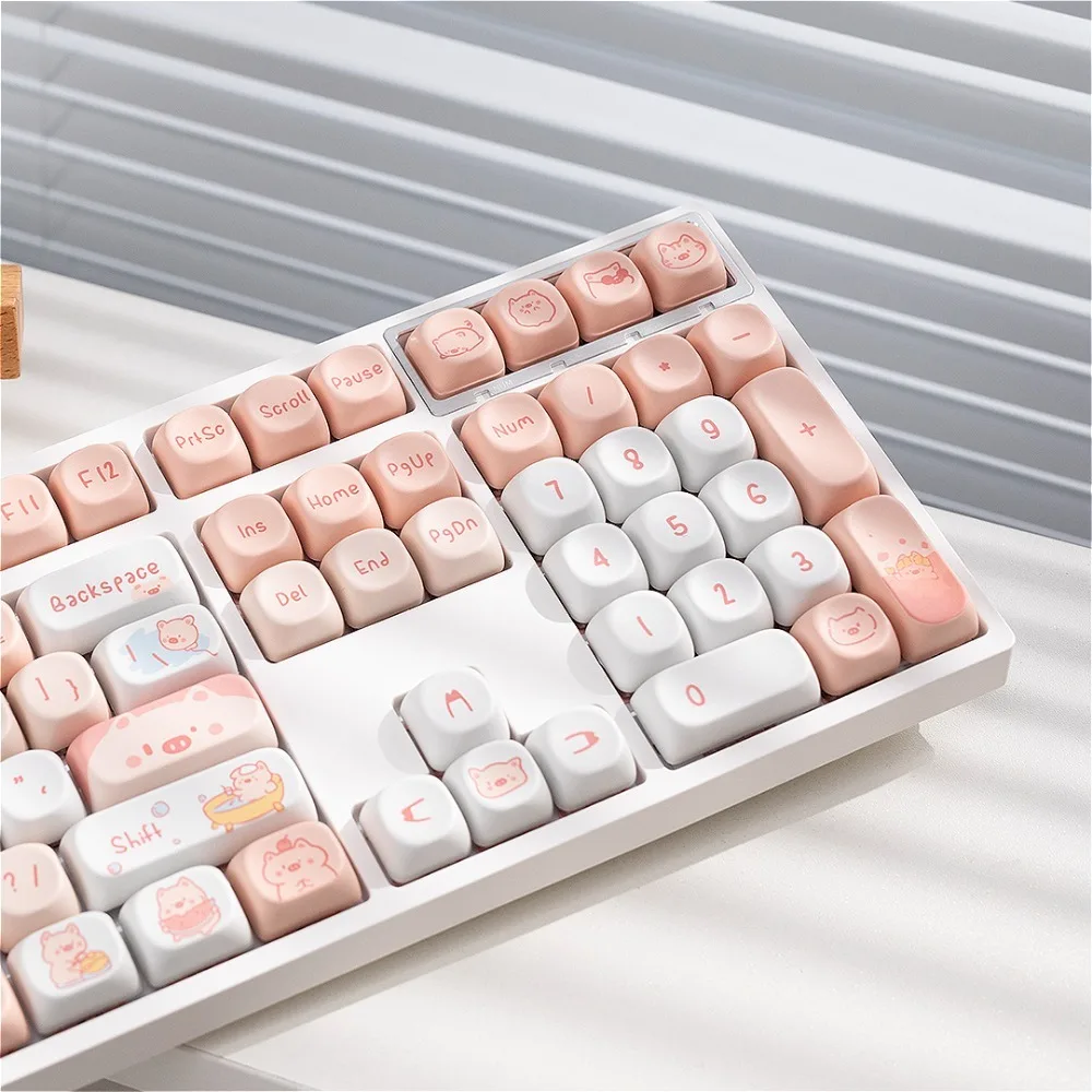 MOA pink piggy keycap PBT 132 keys, cute, hot sublimation adaptation custom mechanical keyboard accessories