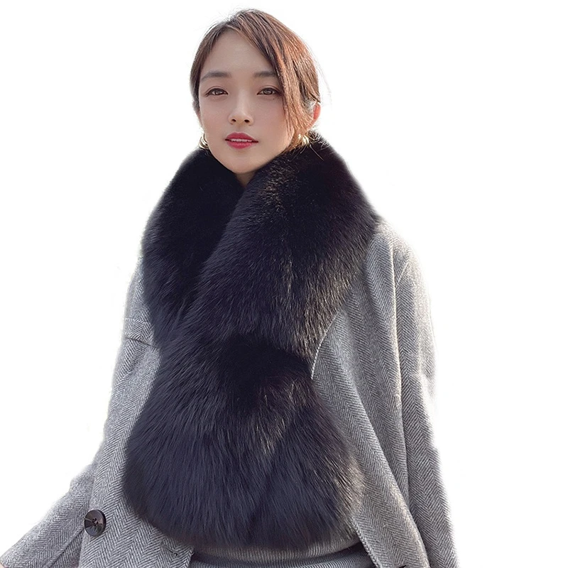 Luxury Real Fox Fur Collar Scarf For Women Winter Warm Genuine Fur Shawls And Wraps Neck Warmer Fur Scarves Female Scarfs Coat