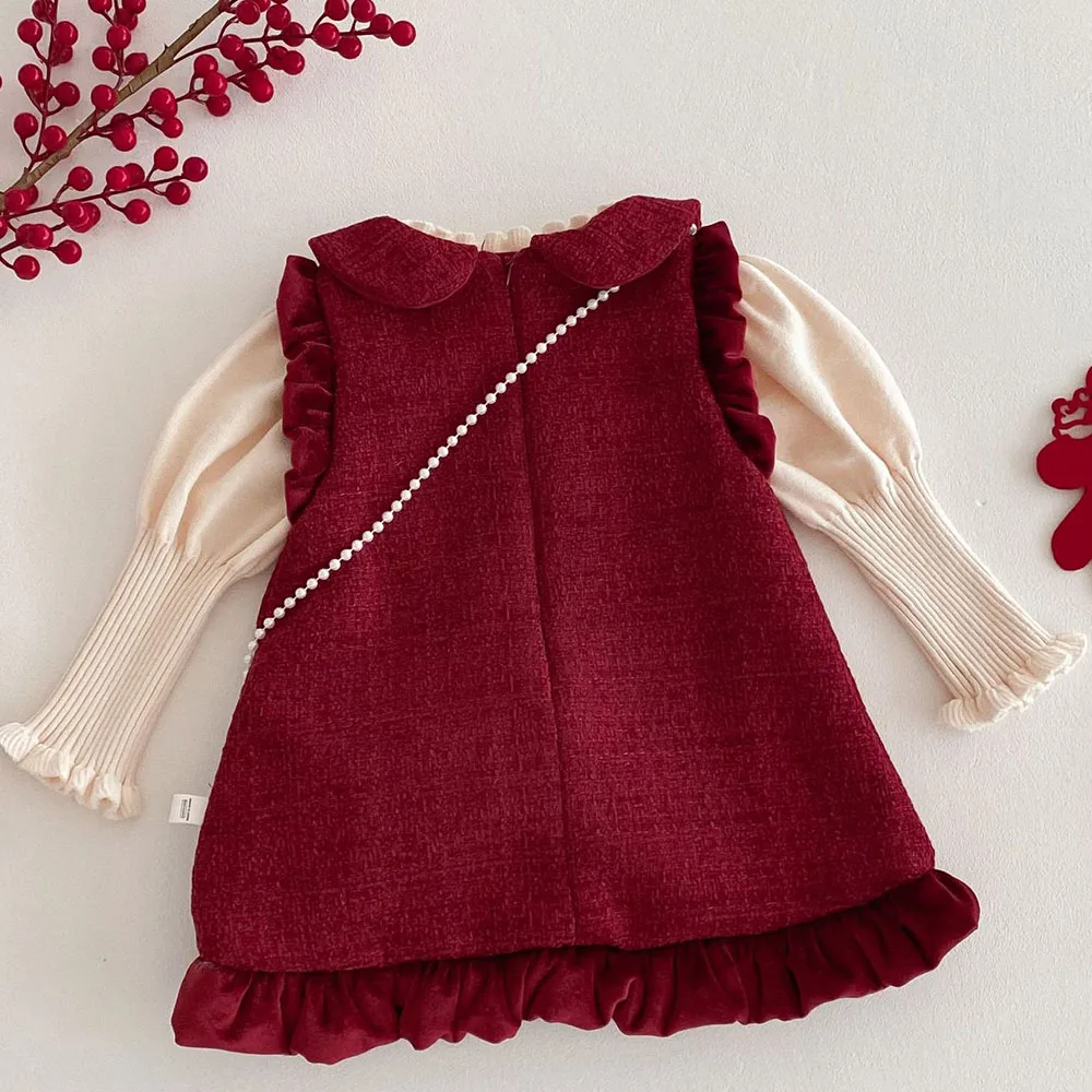 Toddler Girls Dress Sleeveless Peter Pan Collar Winter Kids Boutique Clothing Little Girls Dresses For Christmas New Year