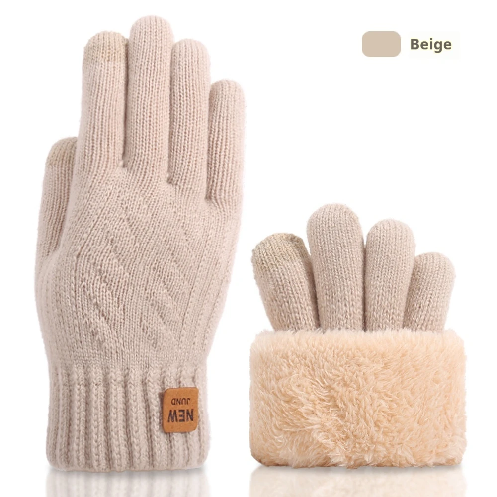 قفازات شتوية قابلة للمس للرجال والنساء مع بطانة قطيفة بطبقة مزدوجة من القماش المحبوك للأنشطة الخارجية قفازات دافئة عصرية #3