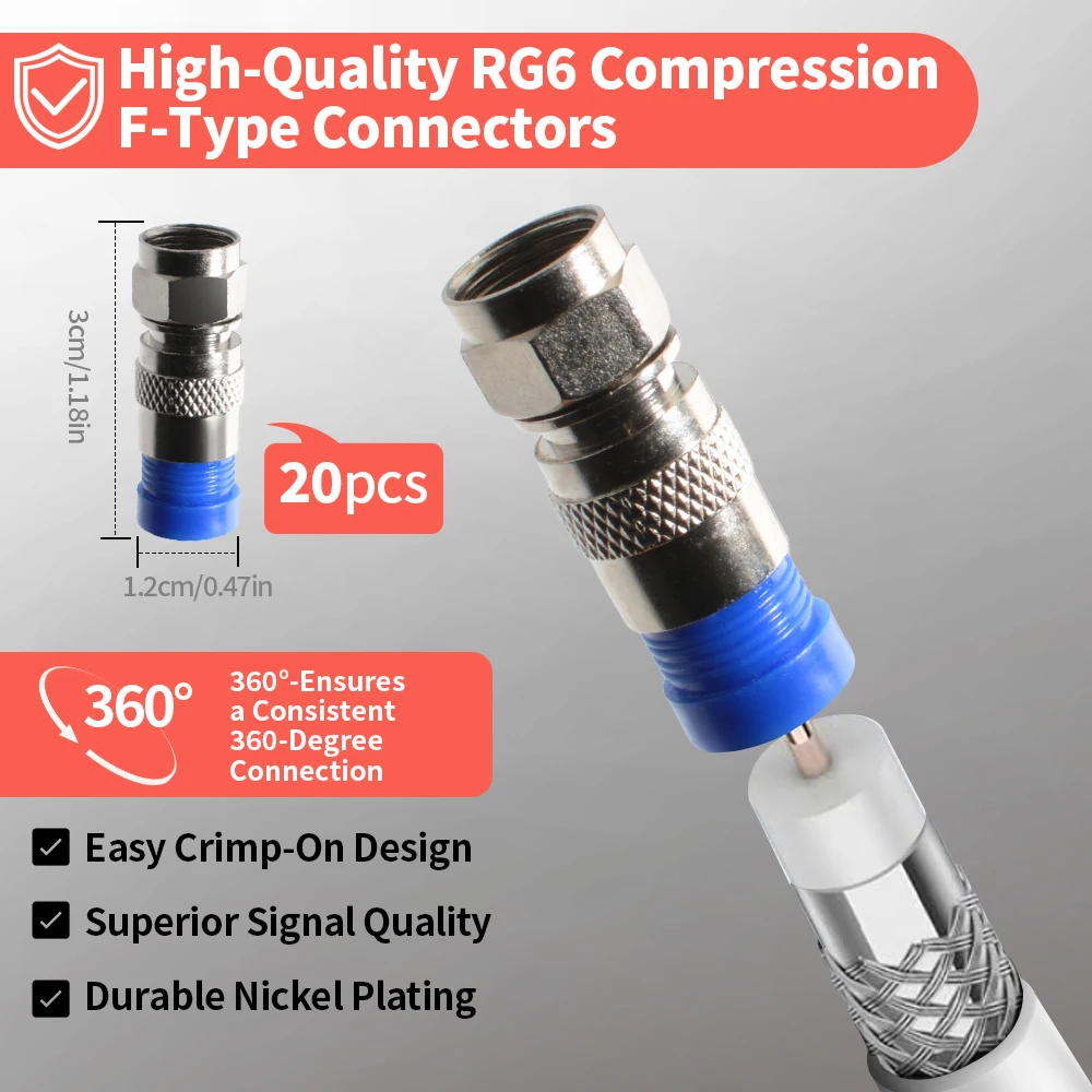 Koaxialkabel-Crimper-Set – verstellbare Kompressionszange für RG6/59 – inklusive Koaxialkabel-Abisolierer und 20 Stück F-Steckern – Detail 7