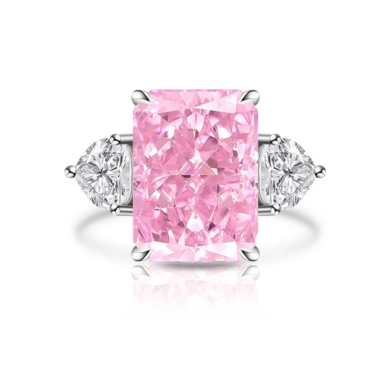 925 Sterling Silber Glänzender Farbiger Eisblumen-Schliff Zirkon Großer Karat-Ring für Damen Wunderschöne Eleganz Mode – Detail 10