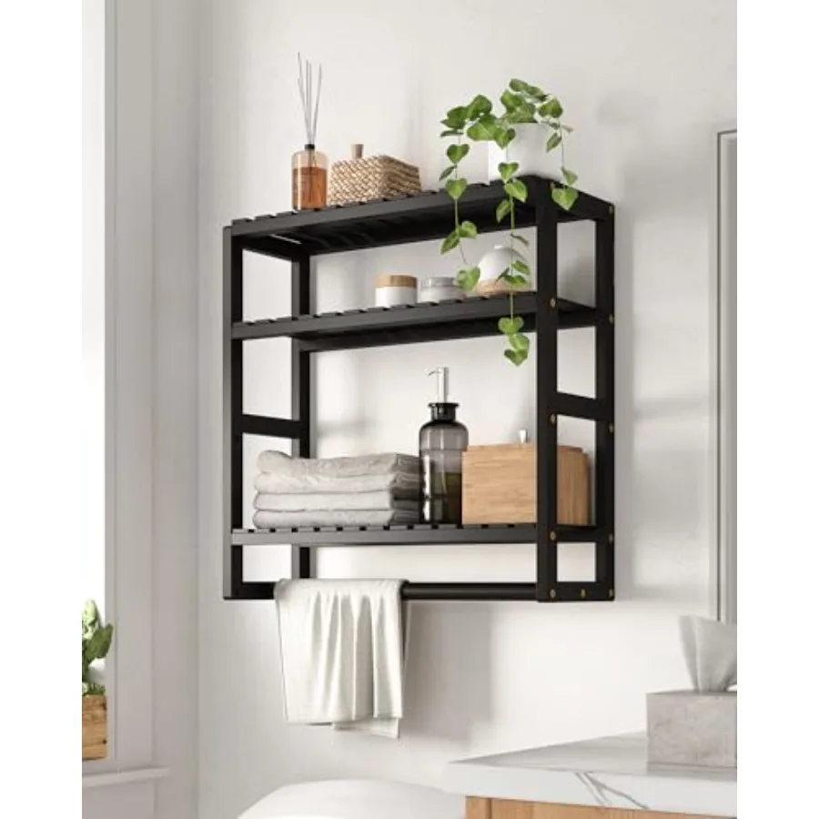 

Over The Toilet Storage Bathroom Shelves Wall Mounted 3 Tier Space Saver Corner Shelf Organizer Bamboo Towel Rack Toilet Paper