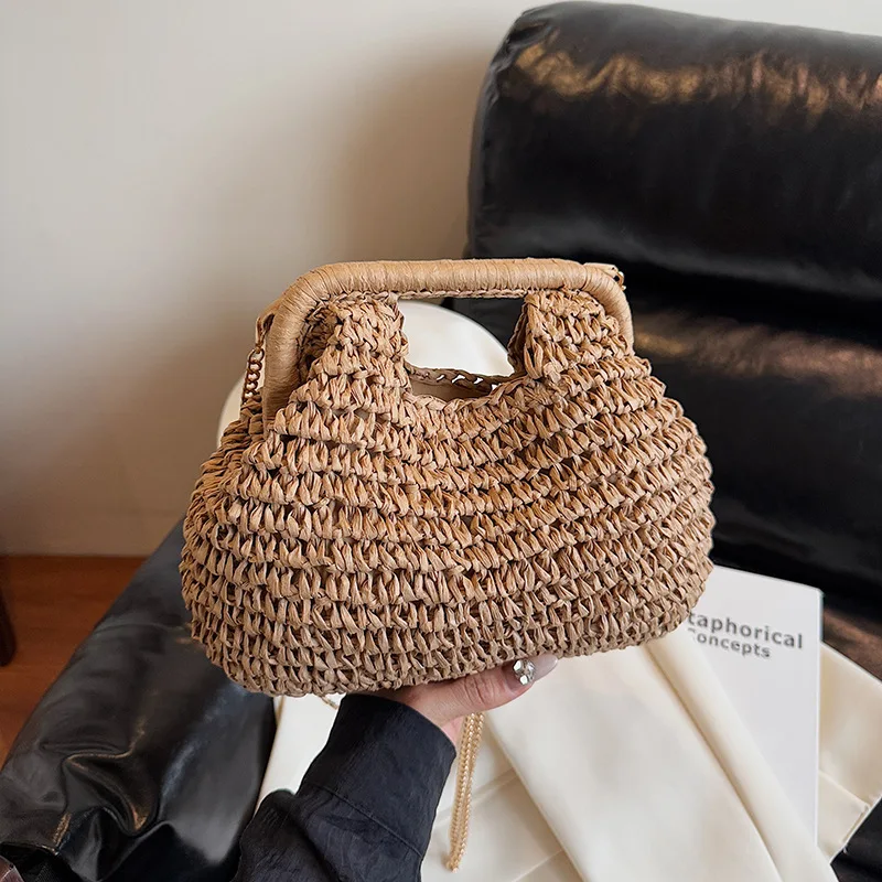 

​​2025 Straw Woven Chain Shoulder Bag Stylish Hollow Out Clutch Bag Trendy Spring Summer Crossbody Purse for Women​​
