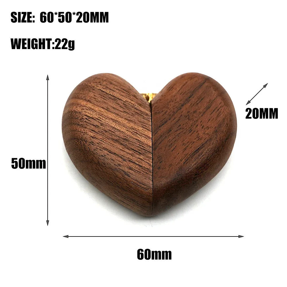 Customized Logo Wedding Natural Wood Ring Box High Quality Mini Heart Shape Black Walnut Ring Storage Case Engagement Ring Box