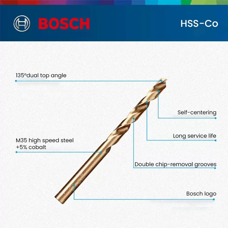 Imagem -02 - Bosch-hss-brocas Co-metal Alta Velocidade Perfuração Bit Match para Gsr Gsb Ferramentas Elétricas Gbm Aço Inoxidável