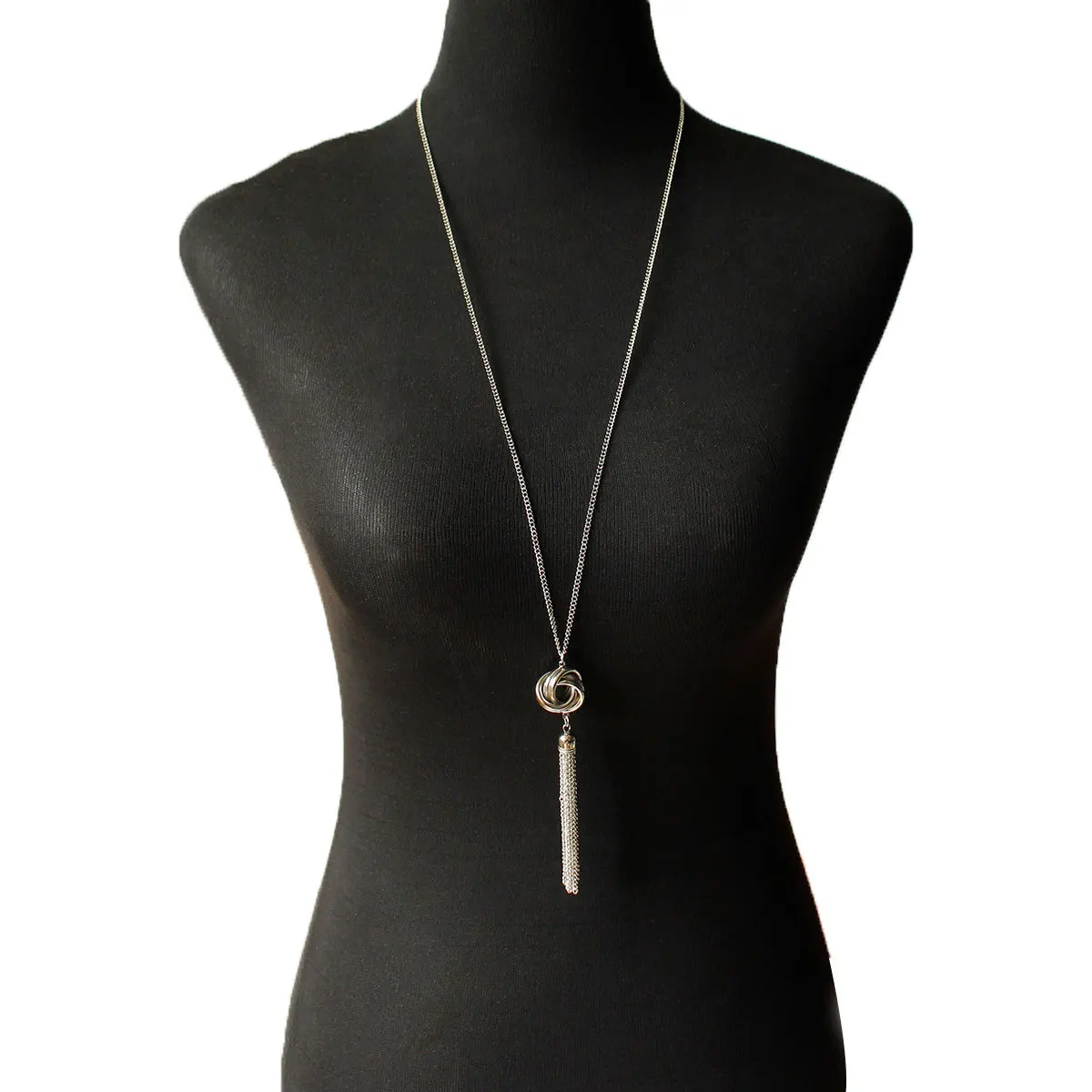 Premium Chain Tassel Collarbone Necklace Ethnic Tribal Style Unique Pendant for Women Daily Standard Size Silver Necklace