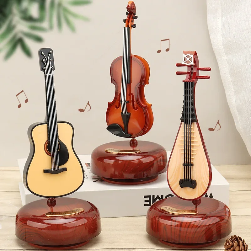 Rotating Music Box Guitar Violin Music Box Birthday Gift Girl Holiday Gift Living Room Creative Decoration Box for A Gift