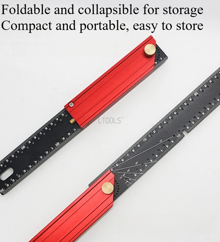 90° Wood Ruler Multi-Purpose Aluminum Alloy Collapsible Marking Gauge Precision Combination Square for Woodworking Renovation