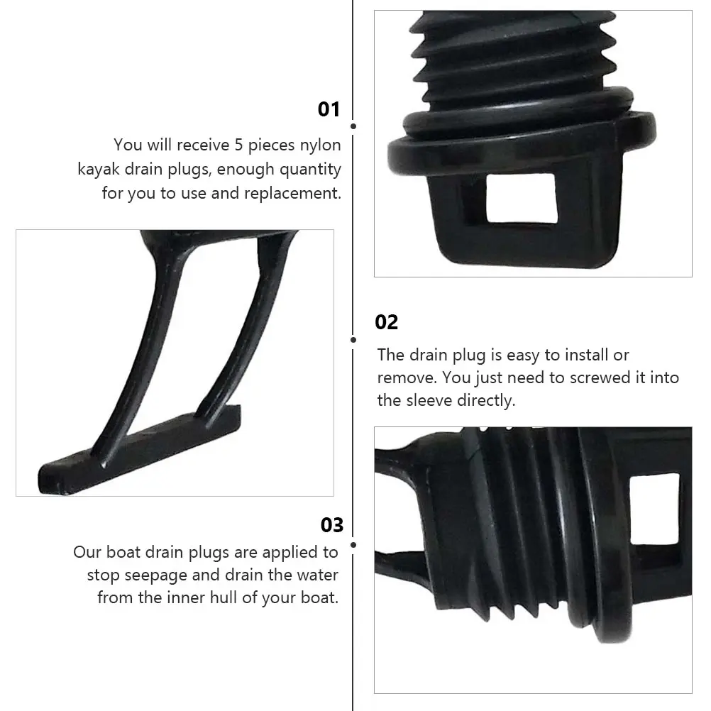 

5 Pcs Boat Drain Plugs Stern Kayak Scupper Nylon Stopper Cone Hole Black Water Sports Accessories Durability