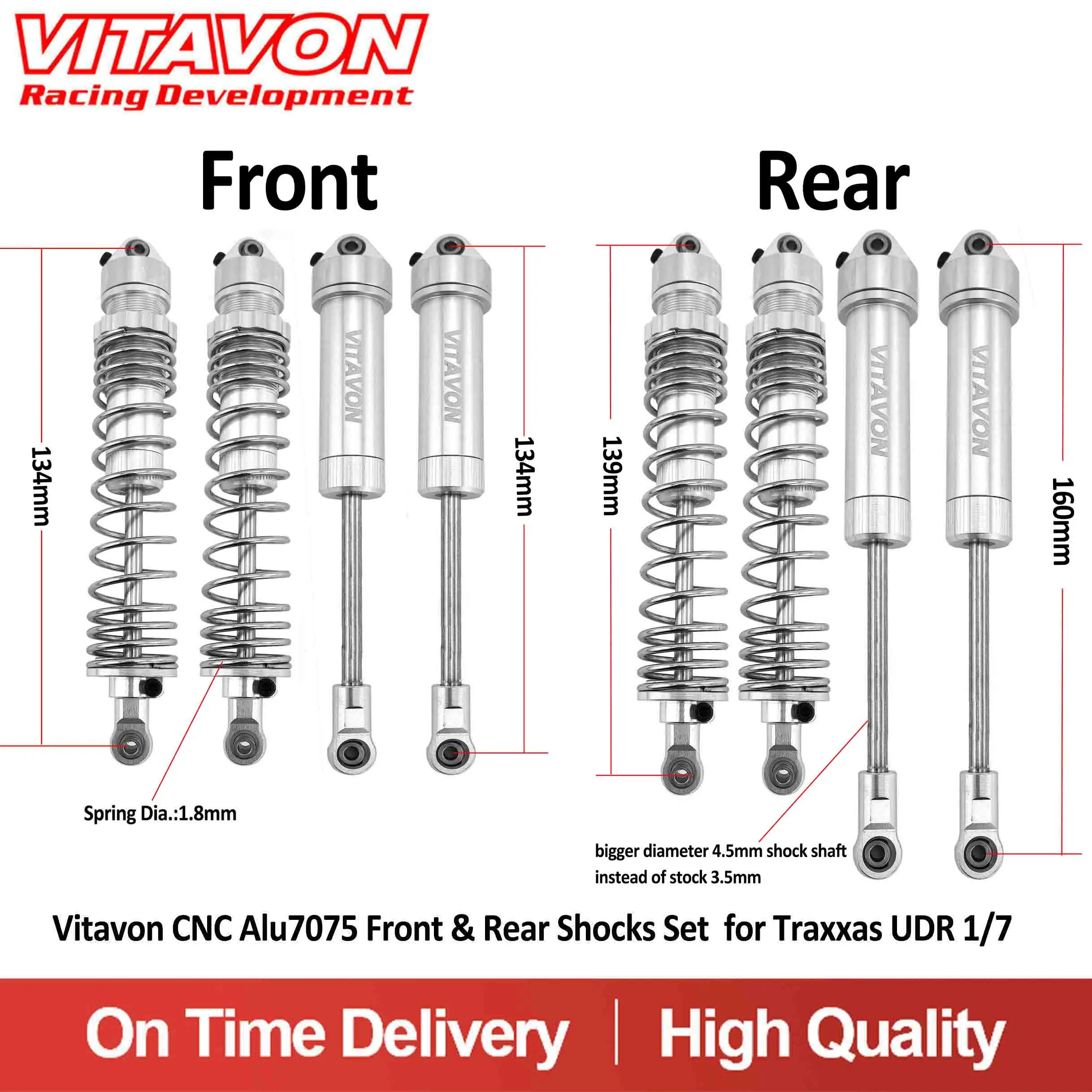 Vitavon CNC Alu7075 Front & Rear Shocks Set for Traxxas UDR 1/7