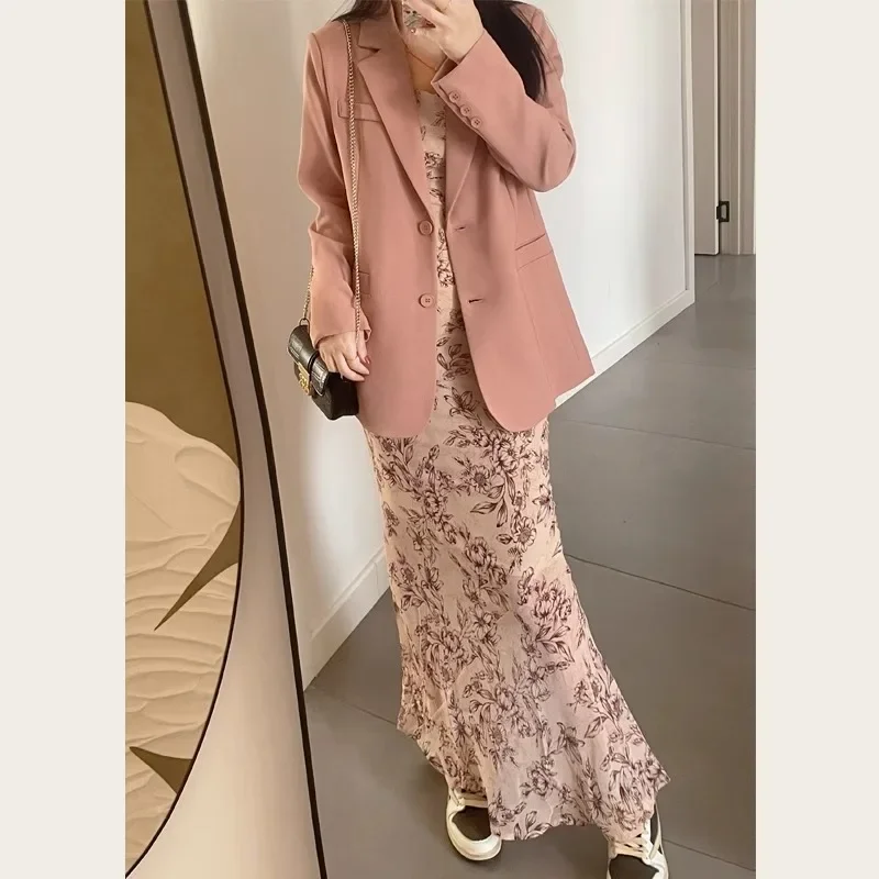 ロングブレザー女性春のファッション高品質韓国ダブルブレストストライプオフィスレディスーツスリムフィットアウターヴィンテージシック