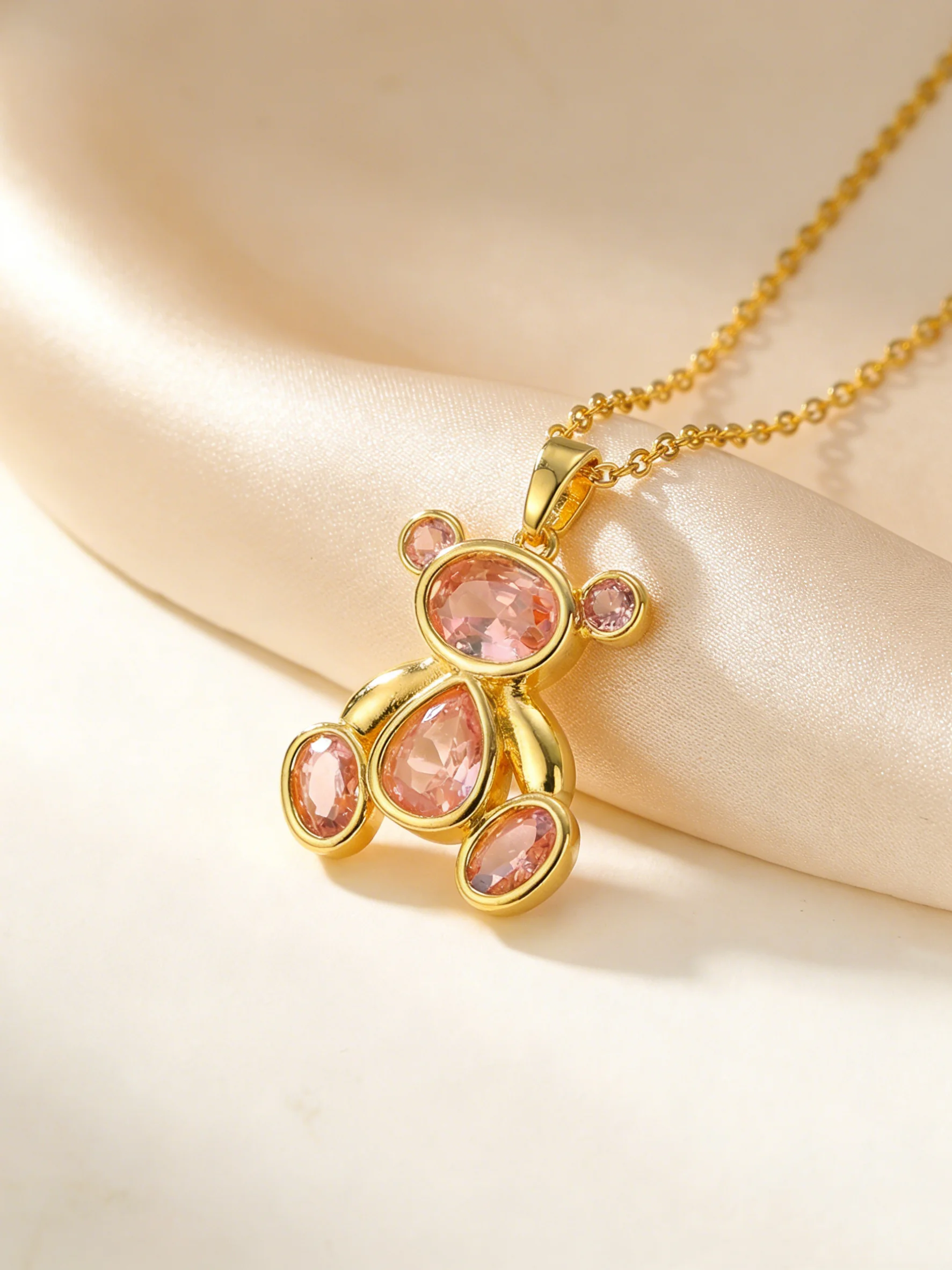 Zarte Niedliche Rosa Zirkon-Bären-Anhänger-Halskette für Frauen und Mädchen, Stilvolle Tier-Halskette, Exquisites Luxus-Schmuckzubehör – Detail 6