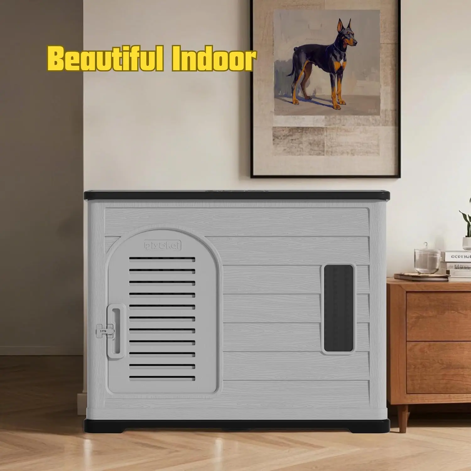 

XLarge Durable Plastic Dog House for Big Dogs - Indoor Outdoor Double-Layer Insulated Doghouse with Open-Top Cover