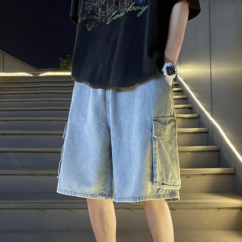 Tooling Denim Shorts Men's Summer Korean Version Loose Straight Five-point Pants Versatile Casual Wide-leg Pants