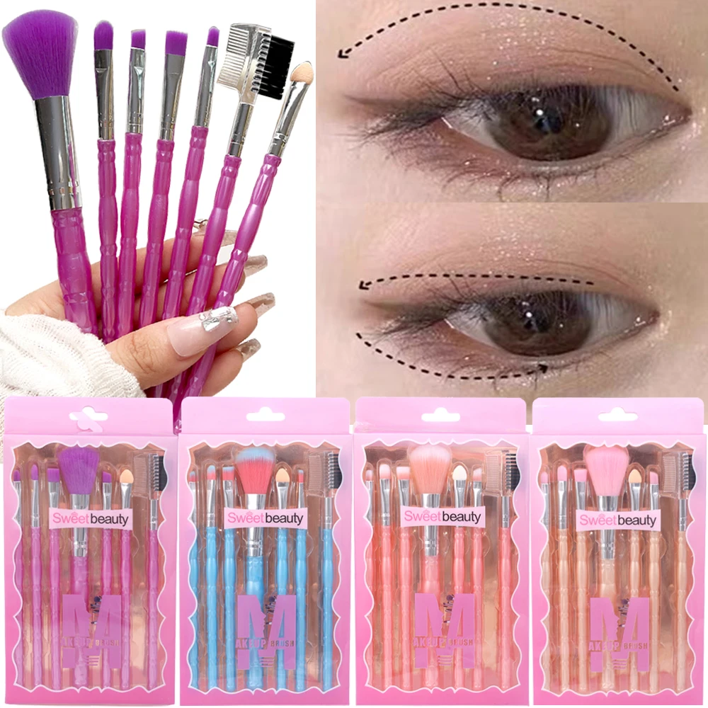 7pcs/set Eye Makeup Brushes Eyeshadow Foundation Blush Cosmetict Makeup Brush Evenly Apply Face Beauty Soft Make Up Tools Women