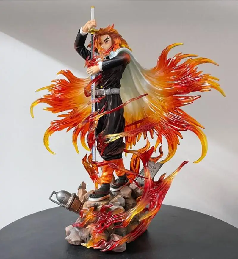 Demônio slayer gk chama 30cm hashira kyojuro rengoku desenho espada anime figura estátua modelo desktop computador caso decoração brinquedo