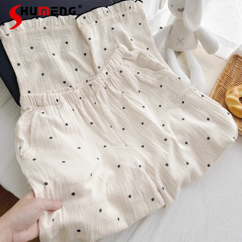 

Polka Dot Cotton Gauze Pajamas for Girls Autumn New Sweet Doll Collar Homewear Set Women's Japanese Style Sweet Sleep Suits
