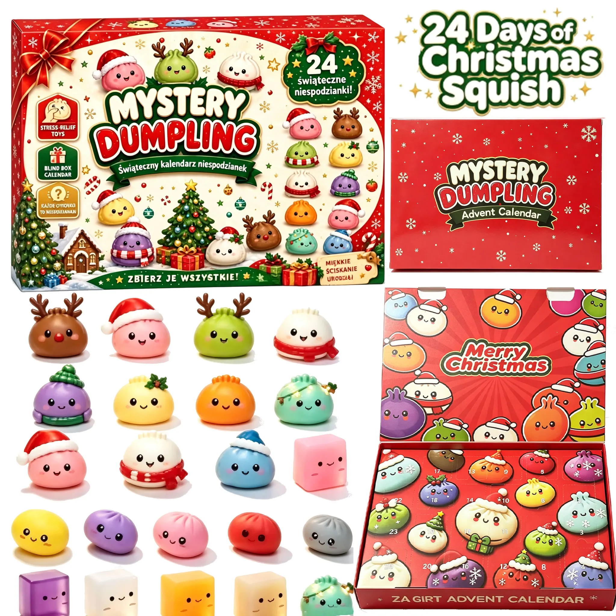 Christmas Squishies Advent Calendar 2026 24 Days Countdown Dumpling Squishy Toys Slow Rising Squeeze Fidget Sensory Decor Gift