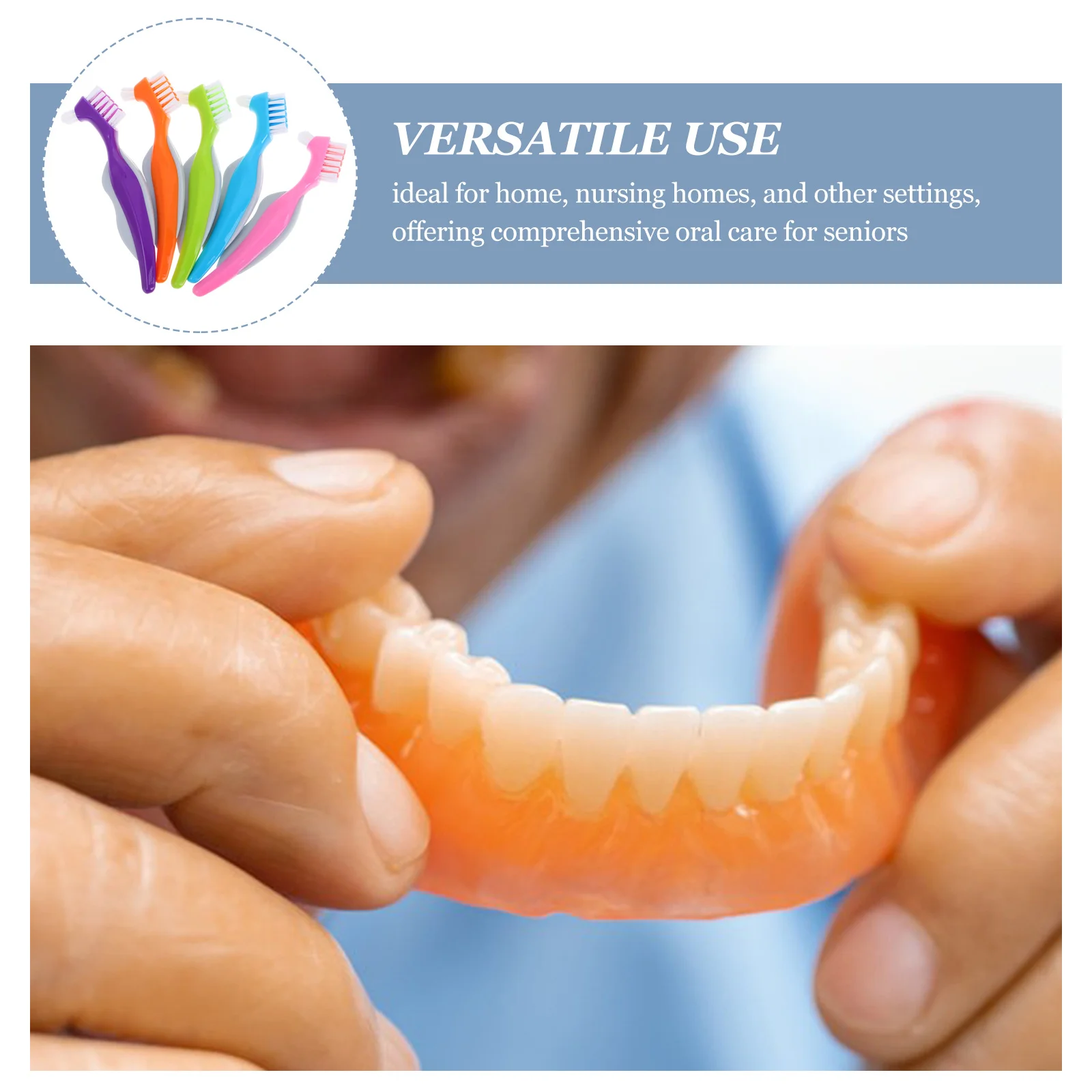 5 Buah Sikat Gigi Pembersih Gigi Tiruan Sikat Gigi Kepala Ganda untuk Gigi Palsu Bulu Lembut Kit Perjalanan Perawatan Gigi Lansia Kompak Portabel