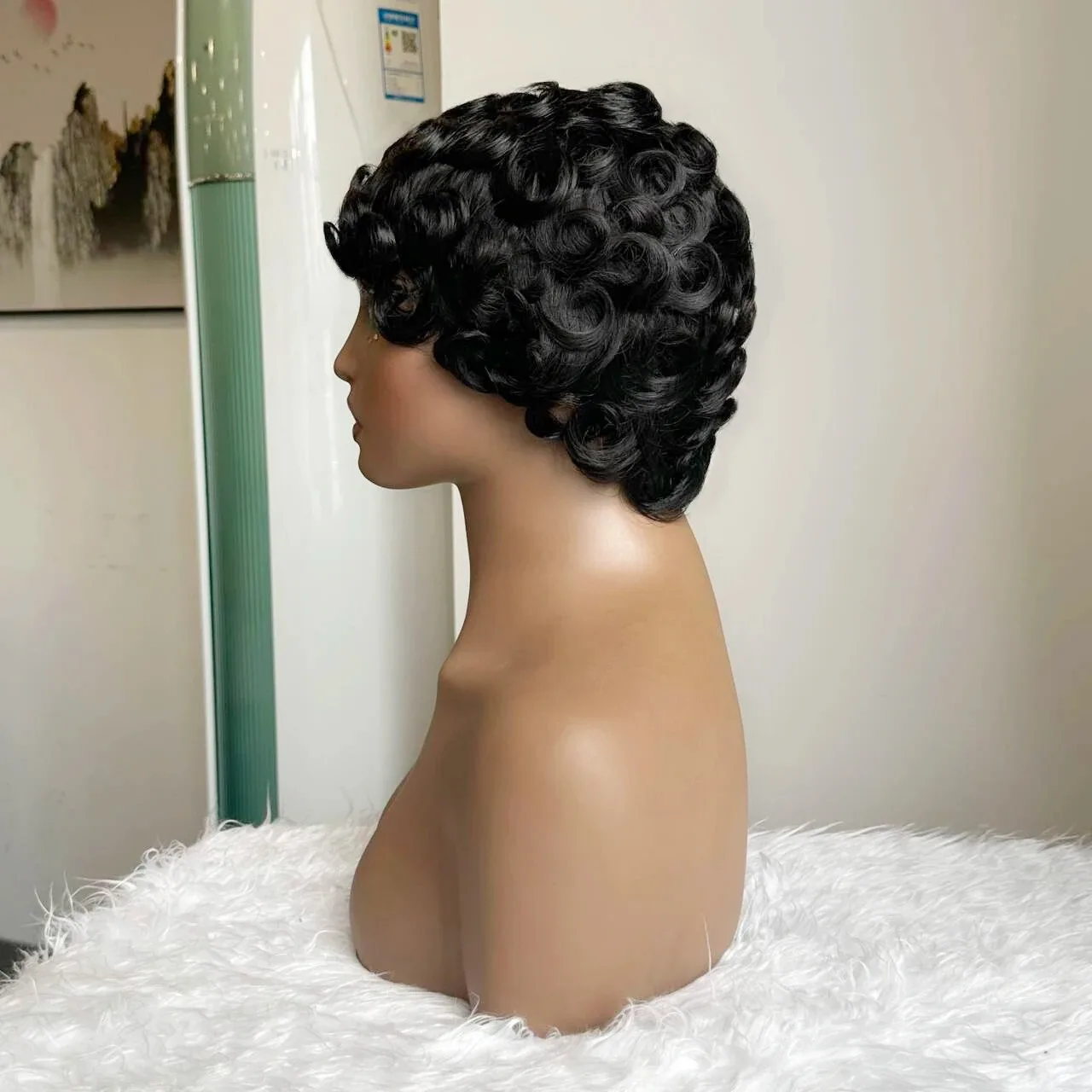 Premium 100% Brazilian Human Hair Pixie Bob Wig, Full Machine Made