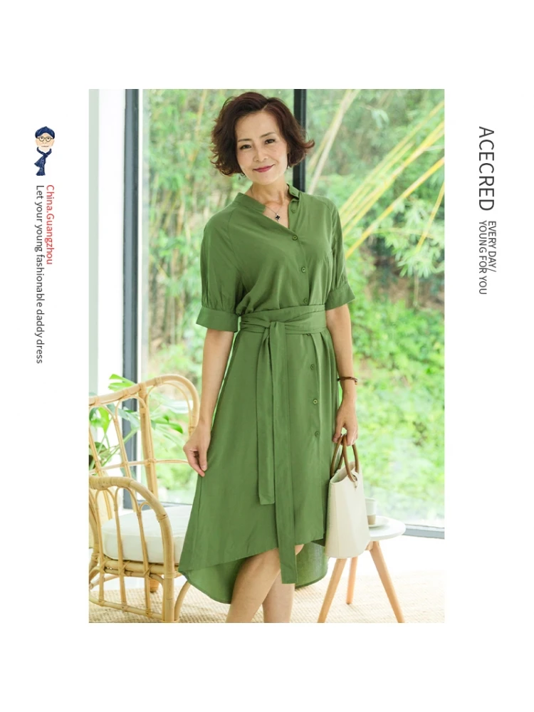 

Повседневное свободное платье-рубашка на пуговицах для молодых мам и женщин среднего возраста, весенняя мода, большие размеры, асимметричная юбка до колен