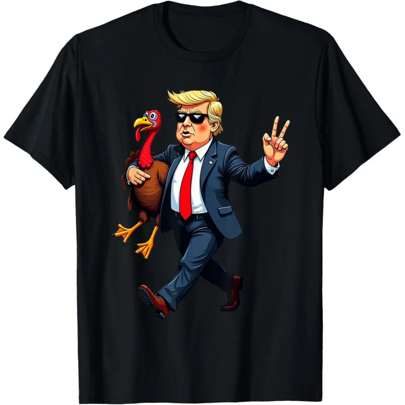 

Men's and Women's Sports and Leisure New Fashion Short Sleeve Donald Trump Turkey Pumpkin Thanksgiving Top Gift T-shirt