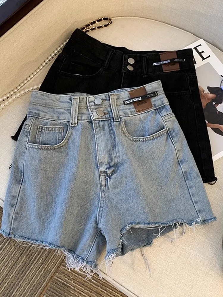 

High Waist A-Line Denim Shorts Women's Winter plus Size Cover Hip Slimming Flared Jeans High Waist Short Pants Trendy Ins