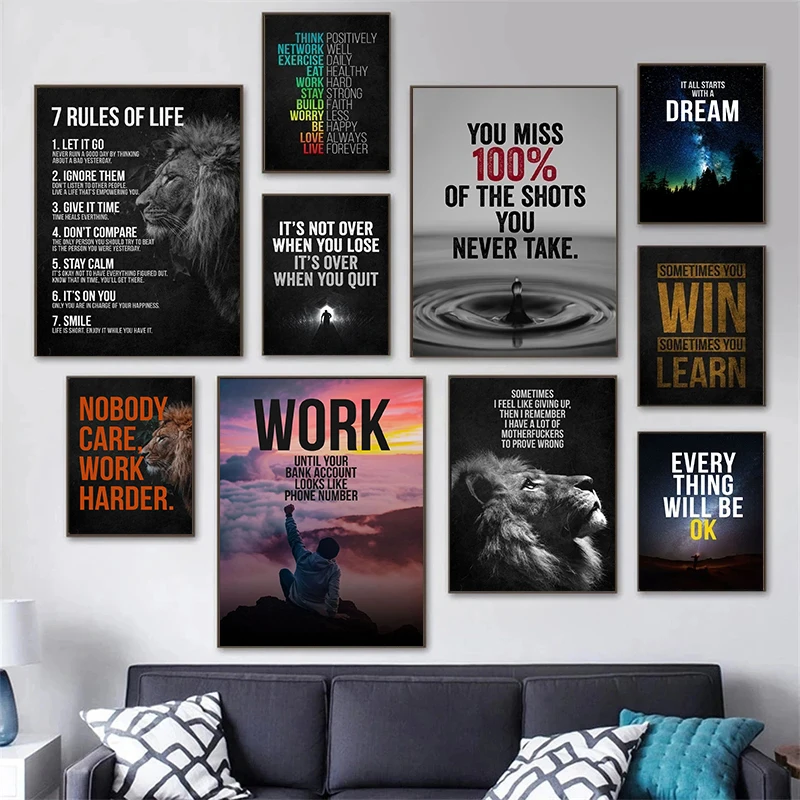 Póster e impresiones de palabras con citas motivacionales de vida de ejercicio, imágenes artísticas de pared, pintura en lienzo, decoración de la habitación del hogar y el gimnasio