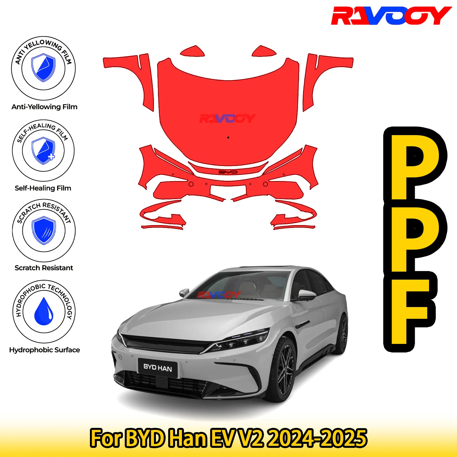 

For BYD Han EV V2 2024-2025 Glossy Matte Black Precut front PPF Kit Paint Protection Film