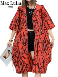 Max LuLu Fashion Printed Trench Womens 2024 Korean Loose Zipper Hooded Windbreakers Ladies Leisure Spring Classic Trench Coats