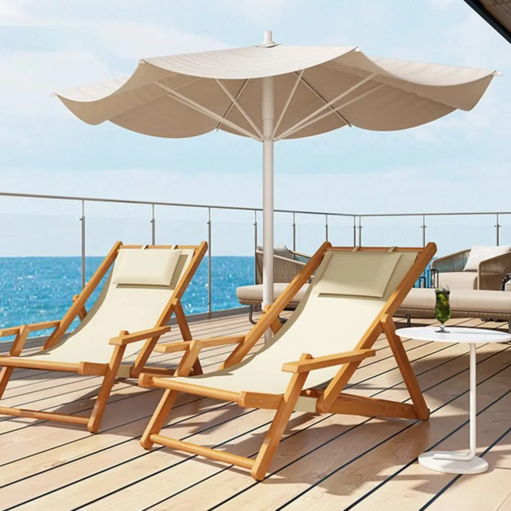كرسي فناء قابل للطي قابل للتعديل - كرسي استرخاء خشبي للشاطئ في الهواء الطلق مع 4 أوضاع للاستلقاء والجلوس المريح