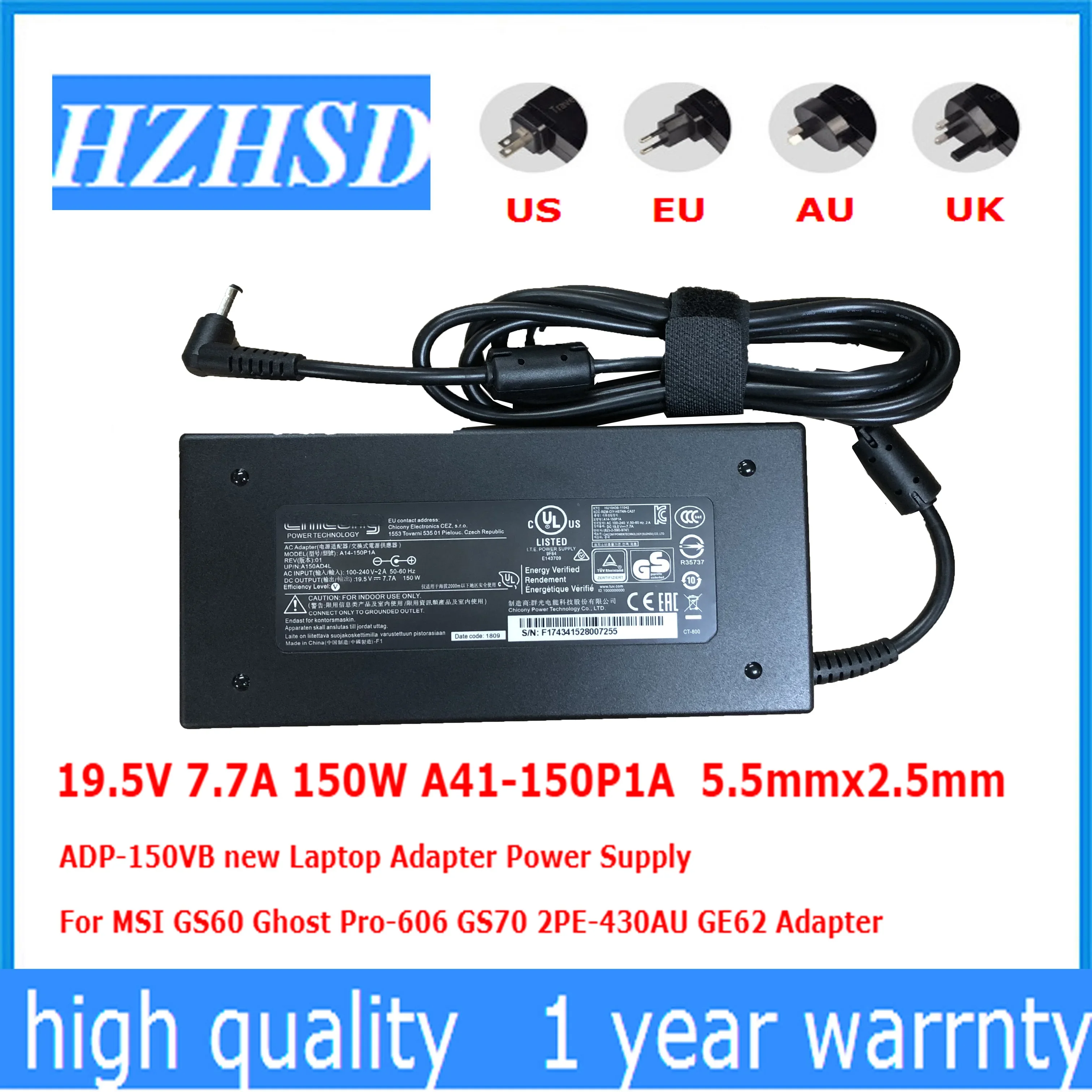 

19.5V 7.7A 150W 5.5mmx2.5mm A41-150P1A ADP-150VB new Laptop Adapter Power Supply For MSI GS60 Pro-606 GS70 2PE-430AU GE62